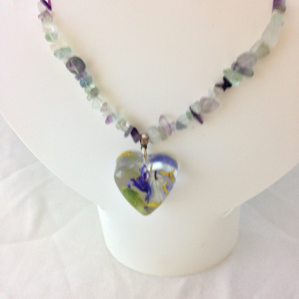 Gemstone and flower heart necklace
